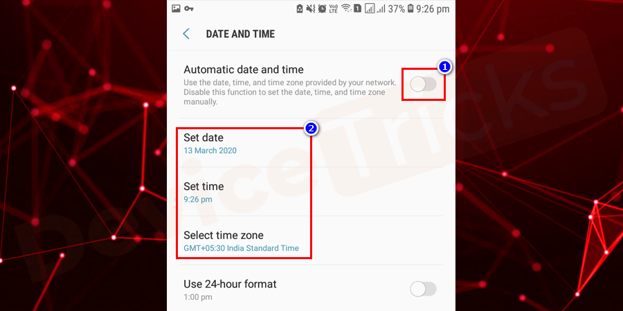 How to Fix Google Play Services has Stopped Error on Android? However, if the issue persists, then disable ‘Automatic date and time’ feature and adjust the date and time manually.